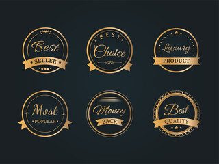 Fototapeta na wymiar Set Of Six Golden Label, Tags Or Stickers, Badge Design On Black Background For Advertising.