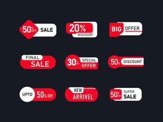 Sale Label, Tag Or Sticky Collection With Best Discount Offers On Black Background.