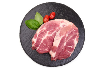 Pork steaks, isolated on a white background. High resolution image.
