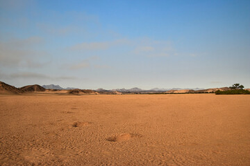 Fototapeta na wymiar impressive red desert landscape, blue sky, namibian nature