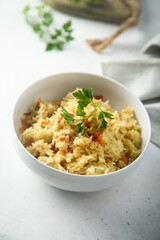 Homemade rice pilau with vegetables