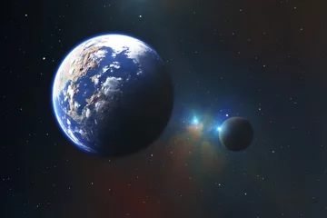 Exoplanet und extrasolarer Mond mit Atmosphäre © Peter Jurik