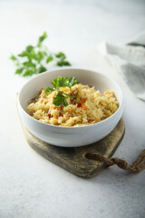 Homemade rice pilau with vegetables