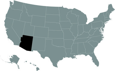 Fototapeta na wymiar Black highlighted location map of the US Federal State of Arizona inside gray map of the United States of America