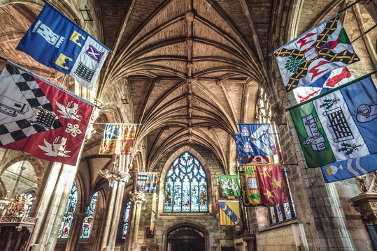 Edinburgh, Scotland - January 18, 2020: Preston Aisle, parto of Cathedral of Saint Giles - High Kirk, Church of Scotland in Edinburgh city