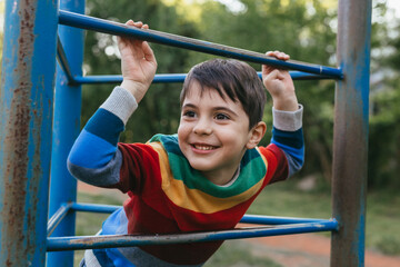 portrait of young boy playing on playground