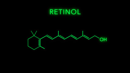 AllTransRetinol or Vitamin A1 Molecular Structure Symbol on black background