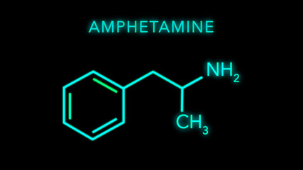 Amphetamine or alphamethylphenethylamine Molecular Structure Symbol on black background