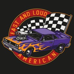 American custom car round colorful print
