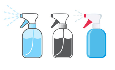 Spray bottle line icon, spray bottle with liquid or alcohol mist spraying vector illustration