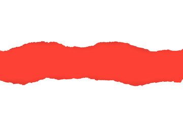 Torn, ripped piece of horizontal blue paper with soft shadow is on squared grey background for text