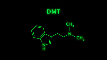 DMT or Dimethyltryptamine Molecular Structure Symbol on Black Background