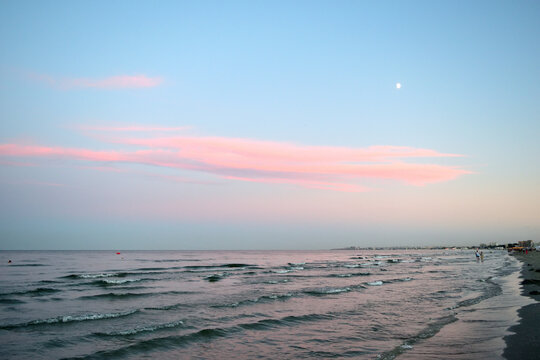 sunset on the beach - seascape, cloudscape - Navodari, Constanta county, Dobrudja, Romania, Europe, Black Sea