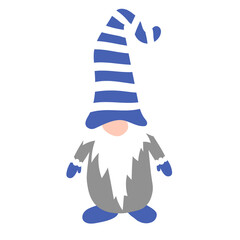 Cute christmas gnome. Hand draw elf. Vector illustration with characters in blue hats.