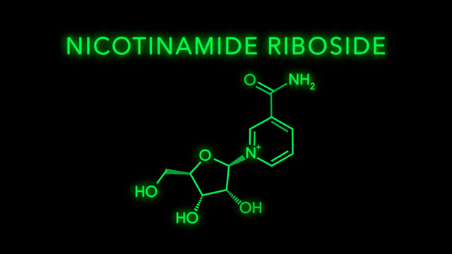 Nicotinamide riboside also known as Vitamin B3 Molecular Structure Symbol on black background