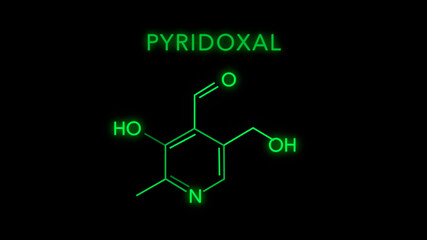 Pyridoxal or Vitamin B6 Molecular Structure Symbol on black background