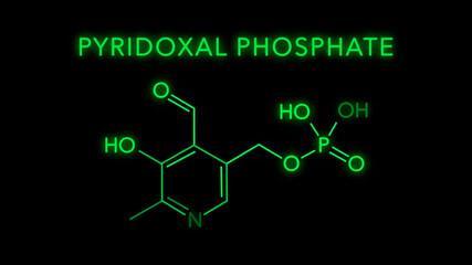 Pyridoxal phosphate or Vitamin B6 Molecular Structure Symbol on black background