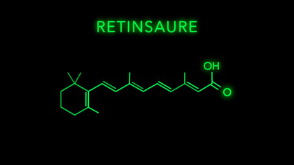 Retinsaure or Vitamin A Saure Molecular Structure Symbol on black background