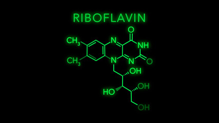 Riboflavin or Vitamin B2 Molecular Structure Symbol on black background