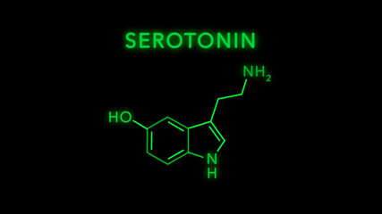 Serotonin or Hydroxytryptamine Molecular Structure Symbol on Black Background