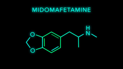 Midomafetamin or Ecstasy or molly Molecular Structure Symbol Neon Animation on black background - obrazy, fototapety, plakaty