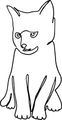 Black line art Illustration happy kitten monoline. Vector illustration