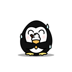 Cute cartoon penguin holding ice cream on white background