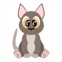 Cartoon sphinx cat character. Cute bald kitty with big eyes is sitting and smiling. Funny little pet. Vector illustration