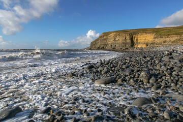Dunraven Bay also known as Southerndown Beach on the Glamorgan Heritage Coast - limestone formed in...