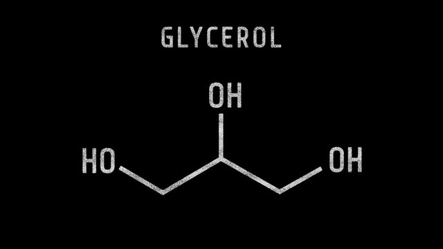Glycerol also called glycerine or glycerin Molecular Structure Symbol Sketch or Drawing on black background