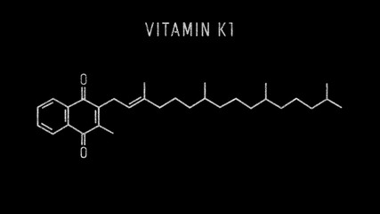 Phytomenadione also known as vitamin K1 or phylloquinone Molecular Structure Symbol Sketch or Drawing on black background