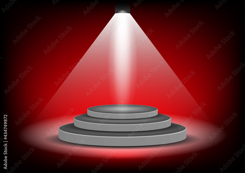 Poster podium for show object or product with red backdrop vector illustration