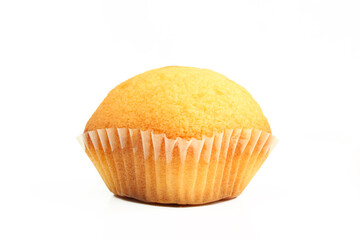 Single yellow muffin cupcake isolated on white background