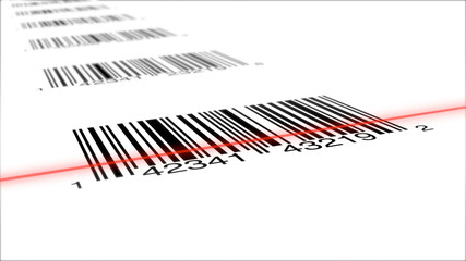 Universal Product Codes Barcode Scanner Side Perspective on White Background