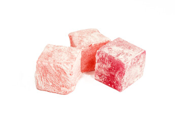 Pile of colorful jelly sweets. Gelatin made candy isolated on white background