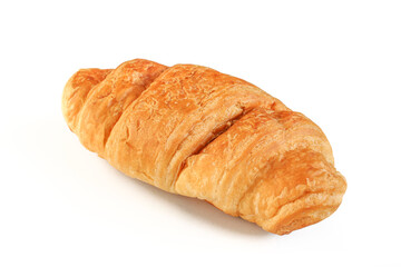 Single croissant isolated on white background. Delicious morning dessert