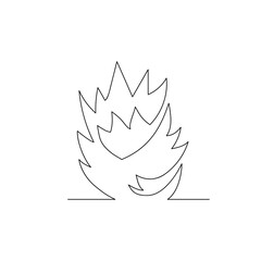 Hand-drawn fire one line. Simple sketch of the outline of burning balefire. Glowing bonfire. Minimalistic art drawing. Isolated. Vector illustration.