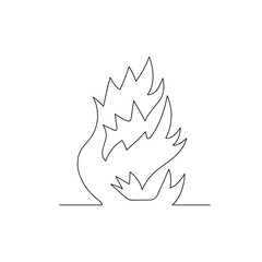 Hand-drawn fire one line. Simple sketch of the outline of burning balefire. Glowing bonfire. Minimalistic art drawing. Isolated. Vector illustration.