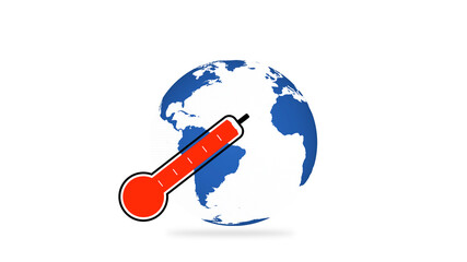 Earth Checked by thermometer for Climate Change and Global Warming Concept on White Background