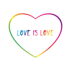 LGBT symbology. Gradient multicolored heart white background. Love is love. Simple logo, symbol of freedom of sexual choice.Isolated.Vector illustration.
