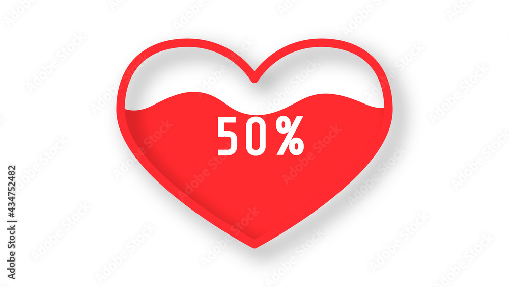 Wall mural 50% heart or love shape loading bar with percentage indicator progress on black background