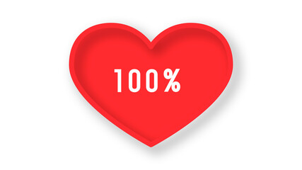 100% Heart or Love Shape Loading Bar with percentage Indicator Progress on Black Background