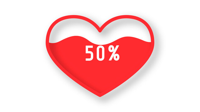 50% Heart or Love Shape Loading Bar with percentage Indicator Progress on Black Background
