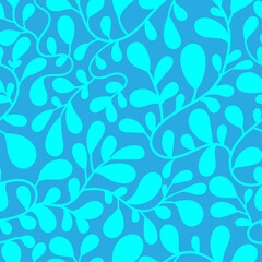 Fototapeta na wymiar Seamless pattern with plants on blue background. Vector print with herbs. Flat botanical wallpaper.