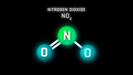 Nitrogen Dioxide Molecular Structure Symbol Neon Glow and Futuristic on black background