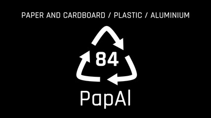 Paper and cardboard or C PAP or PapAl or number 84 Recycle Symbol