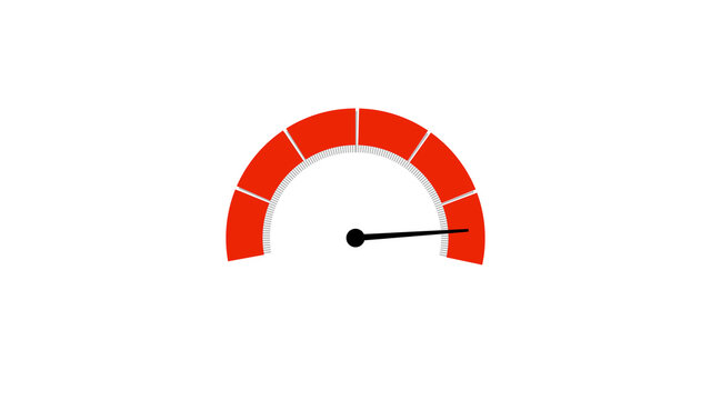 High Red Speedometer or Tachometer Motion Progress on White Background