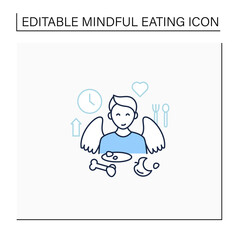 Mindful eating line icon. Satisfied feeling after eating. Enjoy your meal. Conscious nutrition. Healthcare concept. Isolated vector illustration.Editable stroke