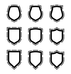 Protect guard shield plain line concept. Outline shield badge. Safety icon set. Privacy banner kit. Security label. Flat style protect sticker symbol shape. Safeguard simple sign linear pictogram