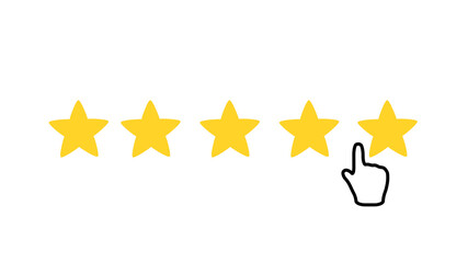Five Star Rating Illustration with Finger Mouse Click on White Background